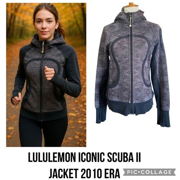 Lululemon Iconic Scuba Hoodie Gray & Black Thumbholes Full Zip Women’s Small/201 - Picture 1 of 12